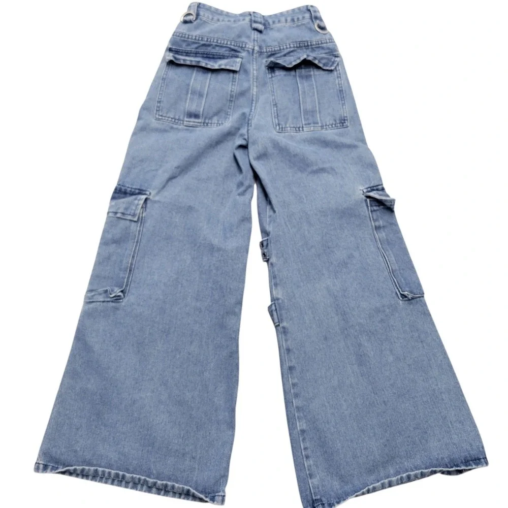 ROMWE Wide Leg Flap Pocket Cargo Grung Goth Distressed Grommet Dring Detail J424